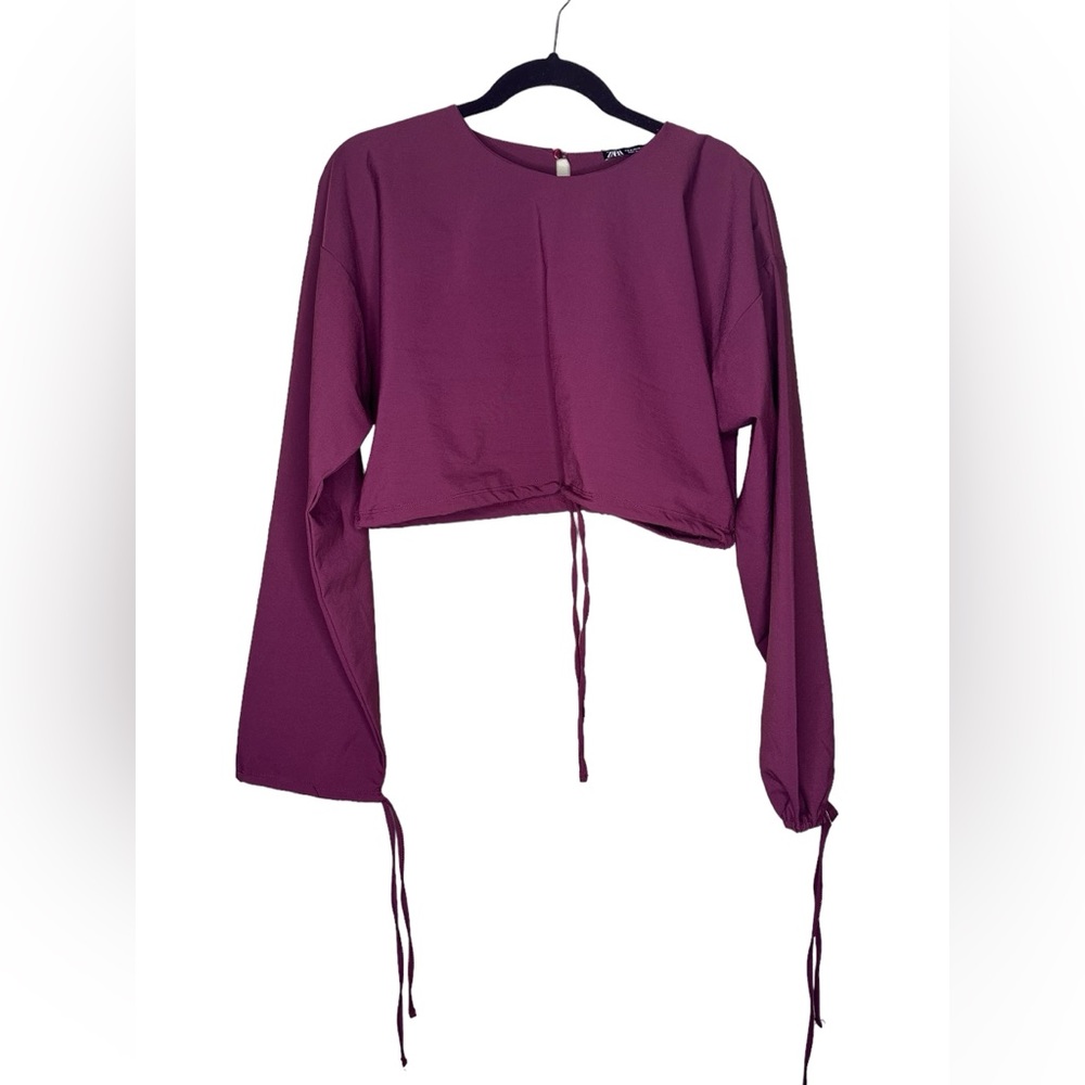 ZARA Burgundy Crop Top with Ballon Sleeves Sz M